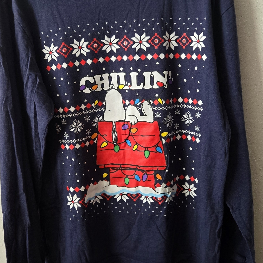 Peanuts Navy Long Sleeve Tee with Snoopy and Festive Lights